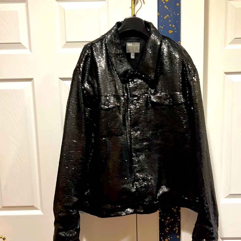 Midnight Black Fully Sequined Tailored Bomber Jacket